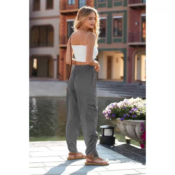 PRETTYGARDEN Womens Satin Jogger Pants Casual High Waist Long Lounge Pant Trousers with PocketsZgrey