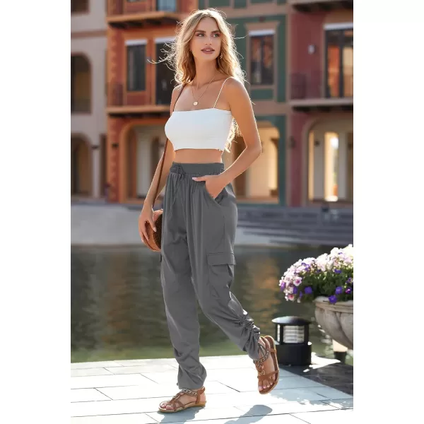PRETTYGARDEN Womens Satin Jogger Pants Casual High Waist Long Lounge Pant Trousers with PocketsZgrey
