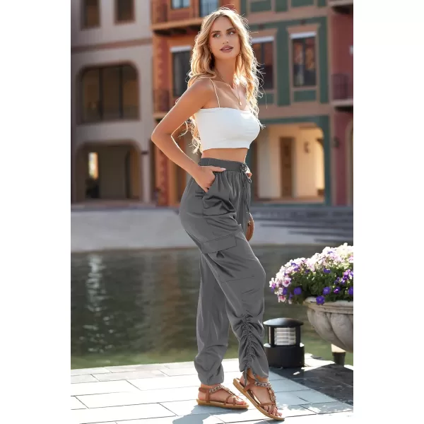 PRETTYGARDEN Womens Satin Jogger Pants Casual High Waist Long Lounge Pant Trousers with PocketsZgrey
