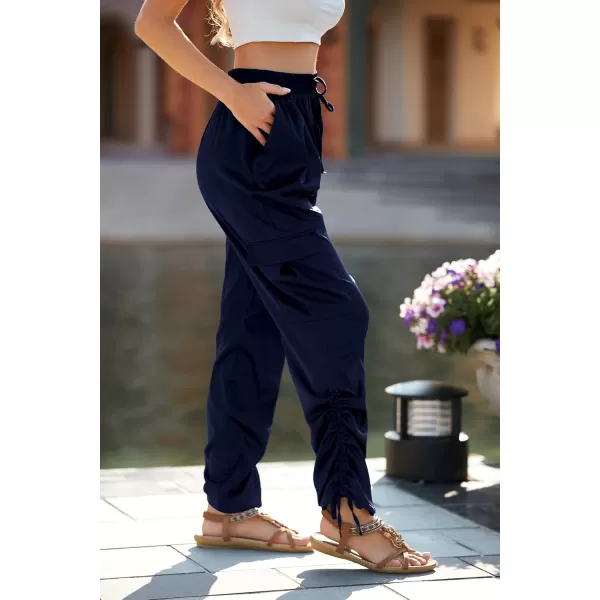 PRETTYGARDEN Womens Satin Jogger Pants Casual High Waist Long Lounge Pant Trousers with PocketsZnavy