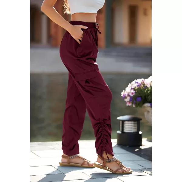 PRETTYGARDEN Womens Satin Jogger Pants Casual High Waist Long Lounge Pant Trousers with PocketsZwine Red