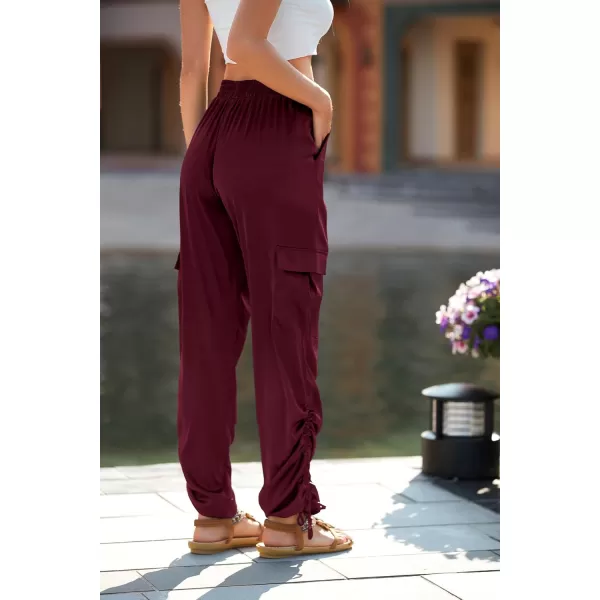 PRETTYGARDEN Womens Satin Jogger Pants Casual High Waist Long Lounge Pant Trousers with PocketsZwine Red