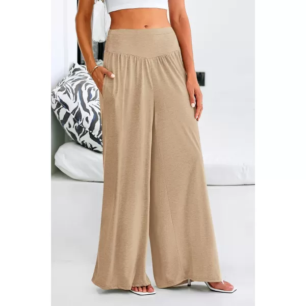 PRETTYGARDEN Womens Summer Wide Leg Trouser Pants Casual High Waisted Flowy Palazzo Lounge Pant with PocketsApricot