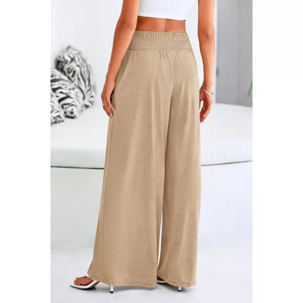 PRETTYGARDEN Womens Summer Wide Leg Trouser Pants Casual High Waisted Flowy Palazzo Lounge Pant with PocketsApricot