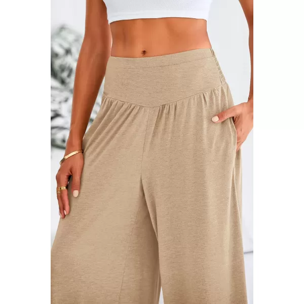 PRETTYGARDEN Womens Summer Wide Leg Trouser Pants Casual High Waisted Flowy Palazzo Lounge Pant with PocketsApricot
