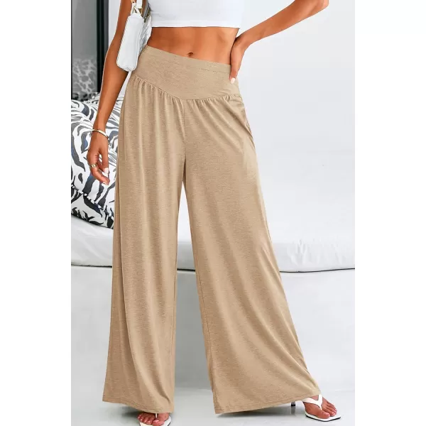 PRETTYGARDEN Womens Summer Wide Leg Trouser Pants Casual High Waisted Flowy Palazzo Lounge Pant with PocketsApricot