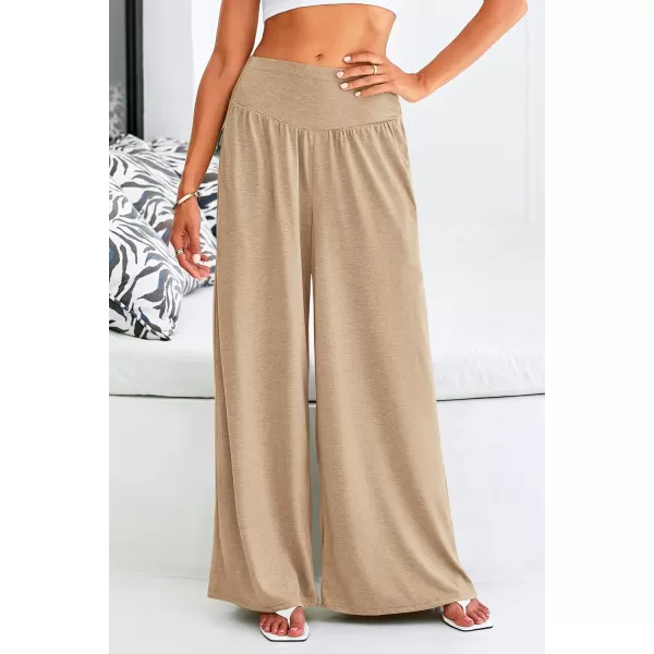 PRETTYGARDEN Womens Summer Wide Leg Trouser Pants Casual High Waisted Flowy Palazzo Lounge Pant with PocketsApricot