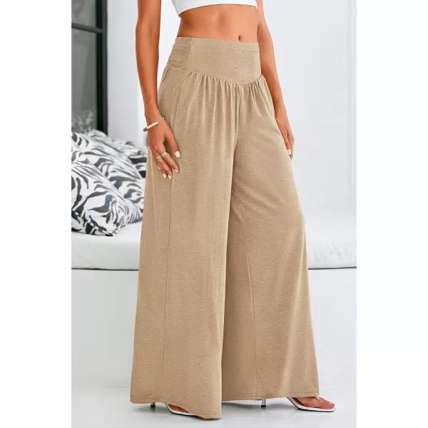 PRETTYGARDEN Womens Summer Wide Leg Trouser Pants Casual High Waisted Flowy Palazzo Lounge Pant with PocketsApricot