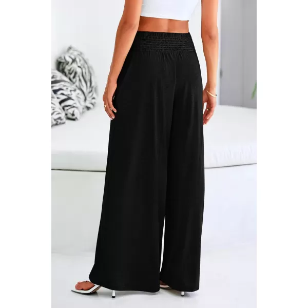 PRETTYGARDEN Womens Summer Wide Leg Trouser Pants Casual High Waisted Flowy Palazzo Lounge Pant with PocketsBlack