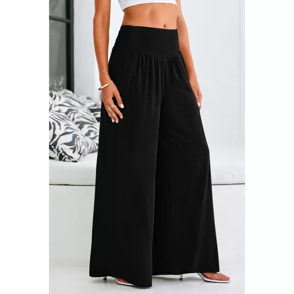 PRETTYGARDEN Womens Summer Wide Leg Trouser Pants Casual High Waisted Flowy Palazzo Lounge Pant with PocketsBlack