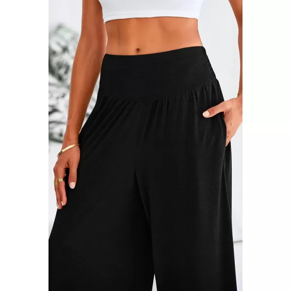 PRETTYGARDEN Womens Summer Wide Leg Trouser Pants Casual High Waisted Flowy Palazzo Lounge Pant with PocketsBlack