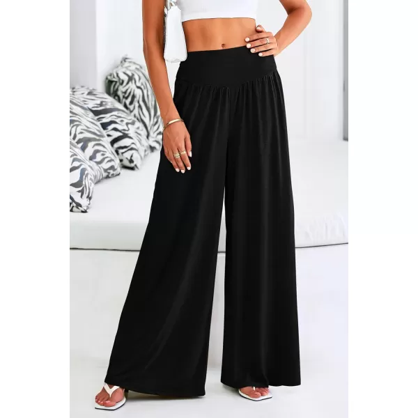 PRETTYGARDEN Womens Summer Wide Leg Trouser Pants Casual High Waisted Flowy Palazzo Lounge Pant with PocketsBlack