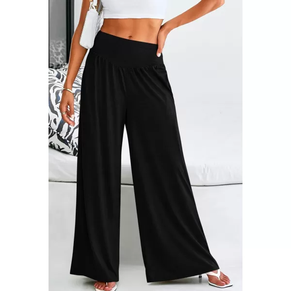 PRETTYGARDEN Womens Summer Wide Leg Trouser Pants Casual High Waisted Flowy Palazzo Lounge Pant with PocketsBlack