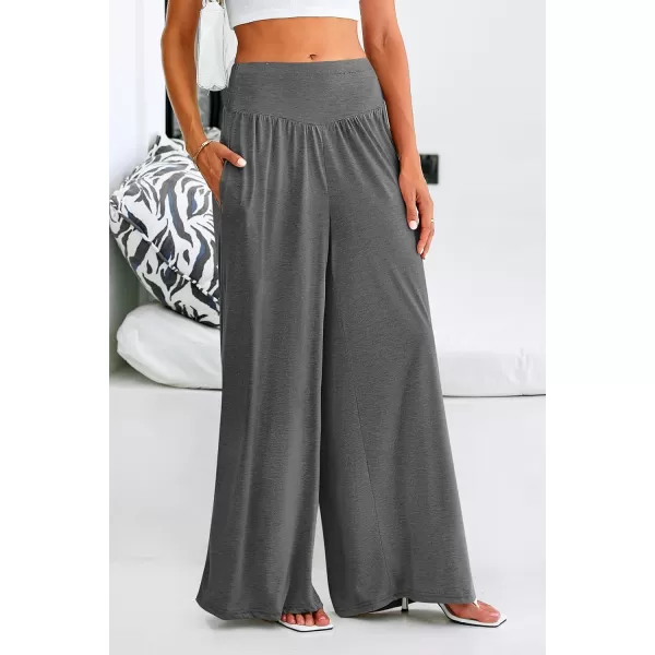 PRETTYGARDEN Womens Summer Wide Leg Trouser Pants Casual High Waisted Flowy Palazzo Lounge Pant with PocketsDark Grey