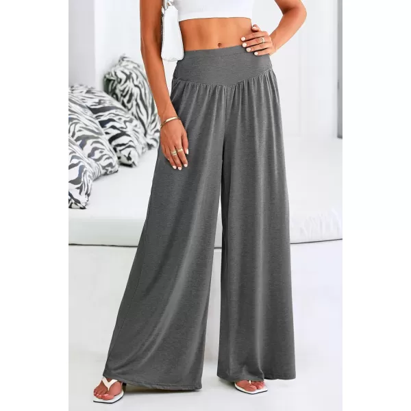 PRETTYGARDEN Womens Summer Wide Leg Trouser Pants Casual High Waisted Flowy Palazzo Lounge Pant with PocketsDark Grey