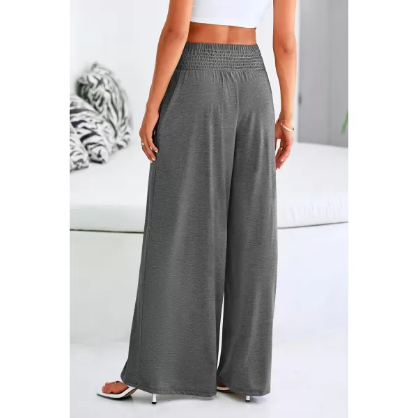 PRETTYGARDEN Womens Summer Wide Leg Trouser Pants Casual High Waisted Flowy Palazzo Lounge Pant with PocketsDark Grey