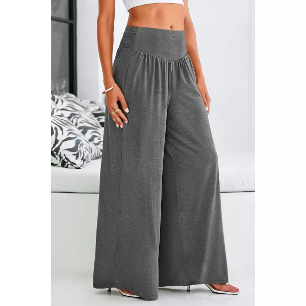 PRETTYGARDEN Womens Summer Wide Leg Trouser Pants Casual High Waisted Flowy Palazzo Lounge Pant with PocketsDark Grey