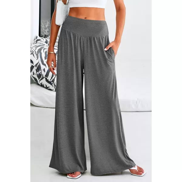 PRETTYGARDEN Womens Summer Wide Leg Trouser Pants Casual High Waisted Flowy Palazzo Lounge Pant with PocketsDark Grey