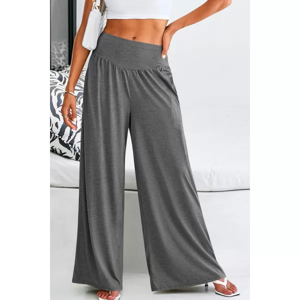 PRETTYGARDEN Womens Summer Wide Leg Trouser Pants Casual High Waisted Flowy Palazzo Lounge Pant with PocketsDark Grey