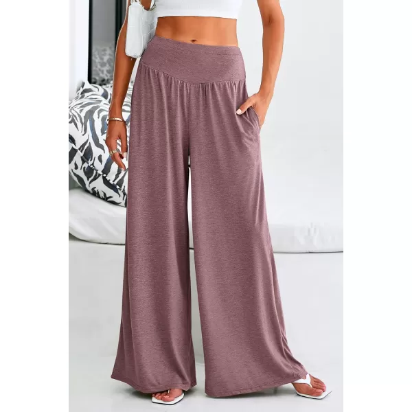 PRETTYGARDEN Womens Summer Wide Leg Trouser Pants Casual High Waisted Flowy Palazzo Lounge Pant with PocketsDark Red