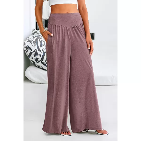 PRETTYGARDEN Womens Summer Wide Leg Trouser Pants Casual High Waisted Flowy Palazzo Lounge Pant with PocketsDark Red