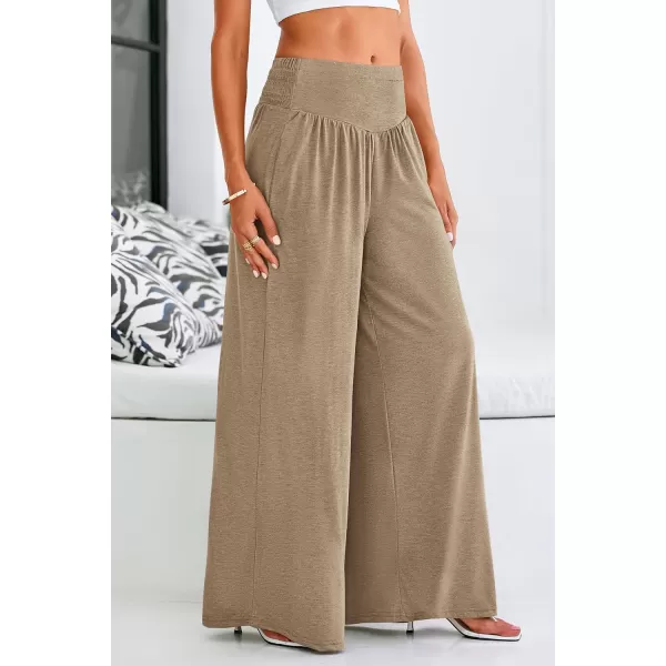 PRETTYGARDEN Womens Summer Wide Leg Trouser Pants Casual High Waisted Flowy Palazzo Lounge Pant with PocketsLight Brown