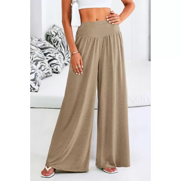 PRETTYGARDEN Womens Summer Wide Leg Trouser Pants Casual High Waisted Flowy Palazzo Lounge Pant with PocketsLight Brown