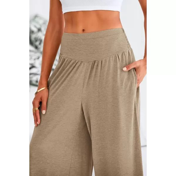 PRETTYGARDEN Womens Summer Wide Leg Trouser Pants Casual High Waisted Flowy Palazzo Lounge Pant with PocketsLight Brown