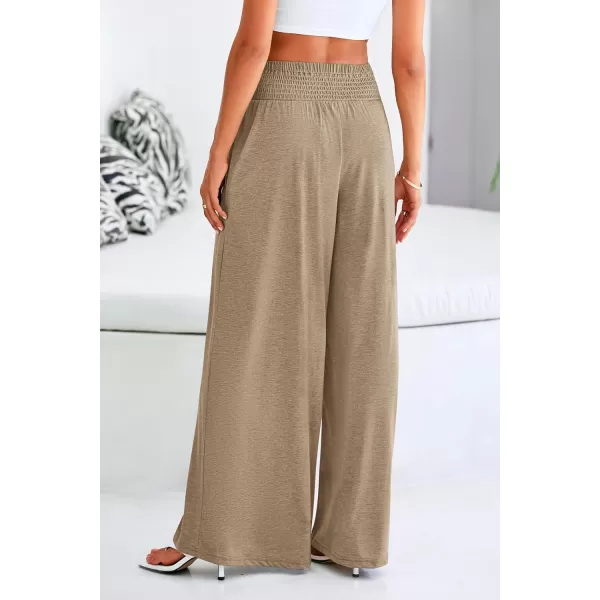 PRETTYGARDEN Womens Summer Wide Leg Trouser Pants Casual High Waisted Flowy Palazzo Lounge Pant with PocketsLight Brown