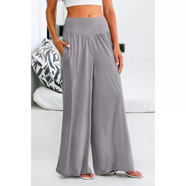 PRETTYGARDEN Womens Summer Wide Leg Trouser Pants Casual High Waisted Flowy Palazzo Lounge Pant with PocketsLight Grey