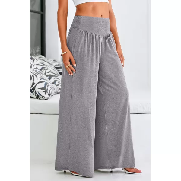 PRETTYGARDEN Womens Summer Wide Leg Trouser Pants Casual High Waisted Flowy Palazzo Lounge Pant with PocketsLight Grey