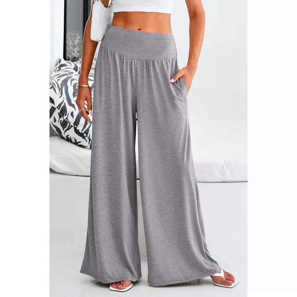 PRETTYGARDEN Womens Summer Wide Leg Trouser Pants Casual High Waisted Flowy Palazzo Lounge Pant with PocketsLight Grey