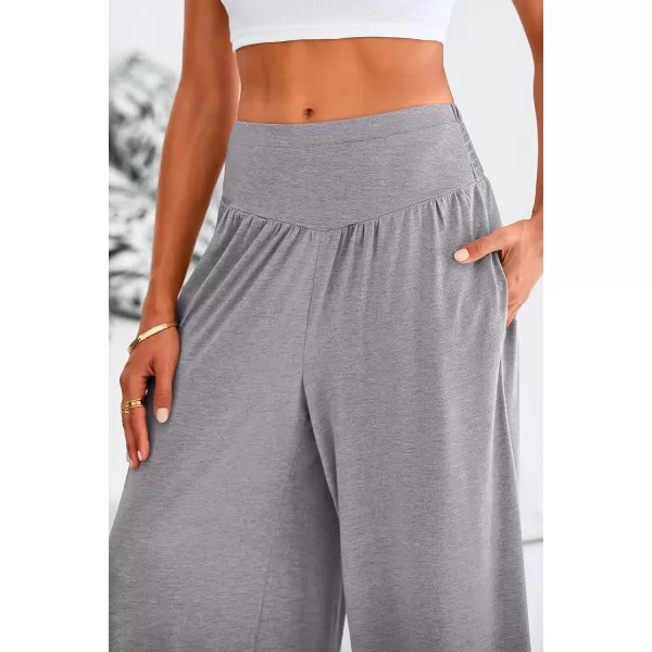 PRETTYGARDEN Womens Summer Wide Leg Trouser Pants Casual High Waisted Flowy Palazzo Lounge Pant with PocketsLight Grey