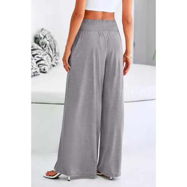 PRETTYGARDEN Womens Summer Wide Leg Trouser Pants Casual High Waisted Flowy Palazzo Lounge Pant with PocketsLight Grey