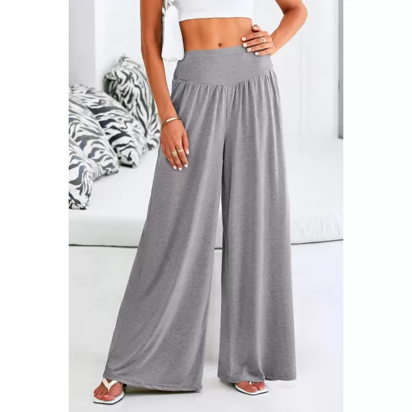 PRETTYGARDEN Womens Summer Wide Leg Trouser Pants Casual High Waisted Flowy Palazzo Lounge Pant with PocketsLight Grey
