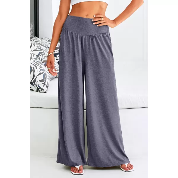 PRETTYGARDEN Womens Summer Wide Leg Trouser Pants Casual High Waisted Flowy Palazzo Lounge Pant with PocketsNavy