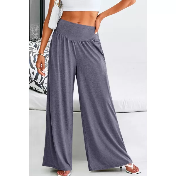 PRETTYGARDEN Womens Summer Wide Leg Trouser Pants Casual High Waisted Flowy Palazzo Lounge Pant with PocketsNavy