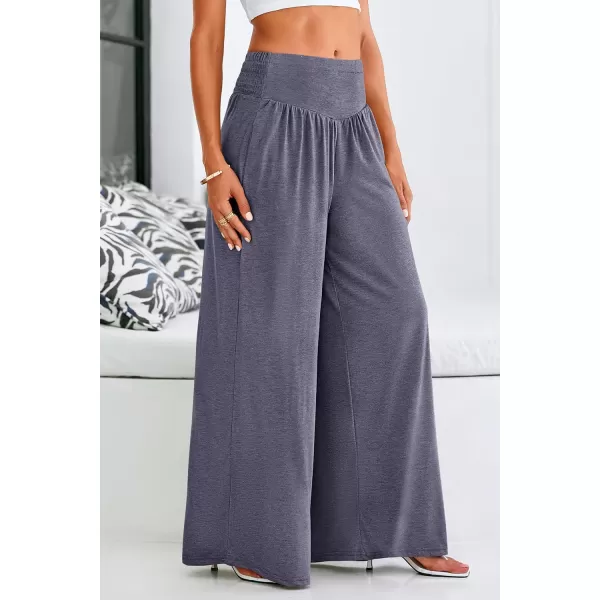 PRETTYGARDEN Womens Summer Wide Leg Trouser Pants Casual High Waisted Flowy Palazzo Lounge Pant with PocketsNavy