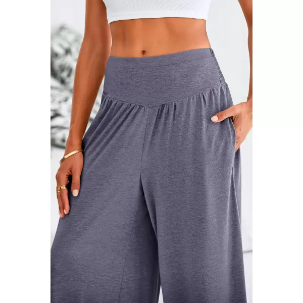 PRETTYGARDEN Womens Summer Wide Leg Trouser Pants Casual High Waisted Flowy Palazzo Lounge Pant with PocketsNavy
