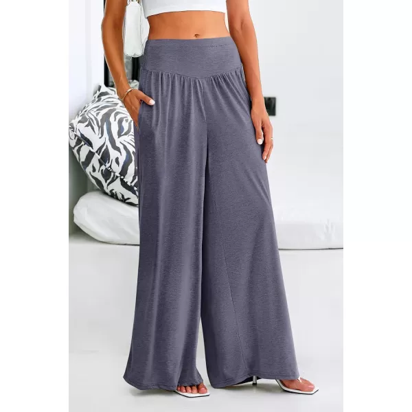 PRETTYGARDEN Womens Summer Wide Leg Trouser Pants Casual High Waisted Flowy Palazzo Lounge Pant with PocketsNavy