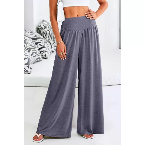 PRETTYGARDEN Womens Summer Wide Leg Trouser Pants Casual High Waisted Flowy Palazzo Lounge Pant with PocketsNavy
