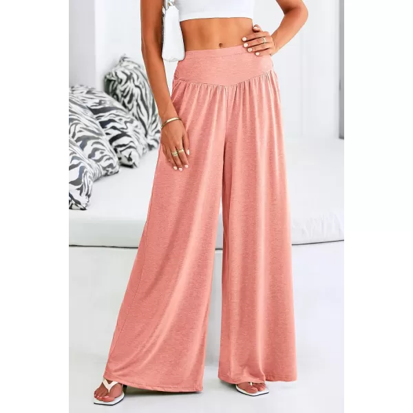 PRETTYGARDEN Womens Summer Wide Leg Trouser Pants Casual High Waisted Flowy Palazzo Lounge Pant with PocketsPeach Pink