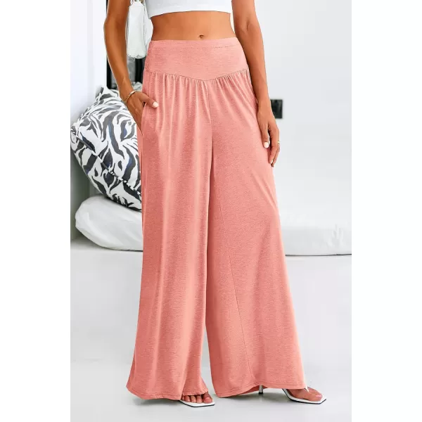 PRETTYGARDEN Womens Summer Wide Leg Trouser Pants Casual High Waisted Flowy Palazzo Lounge Pant with PocketsPeach Pink
