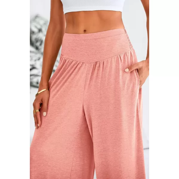 PRETTYGARDEN Womens Summer Wide Leg Trouser Pants Casual High Waisted Flowy Palazzo Lounge Pant with PocketsPeach Pink