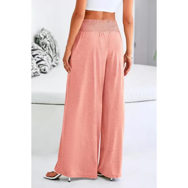 PRETTYGARDEN Womens Summer Wide Leg Trouser Pants Casual High Waisted Flowy Palazzo Lounge Pant with PocketsPeach Pink