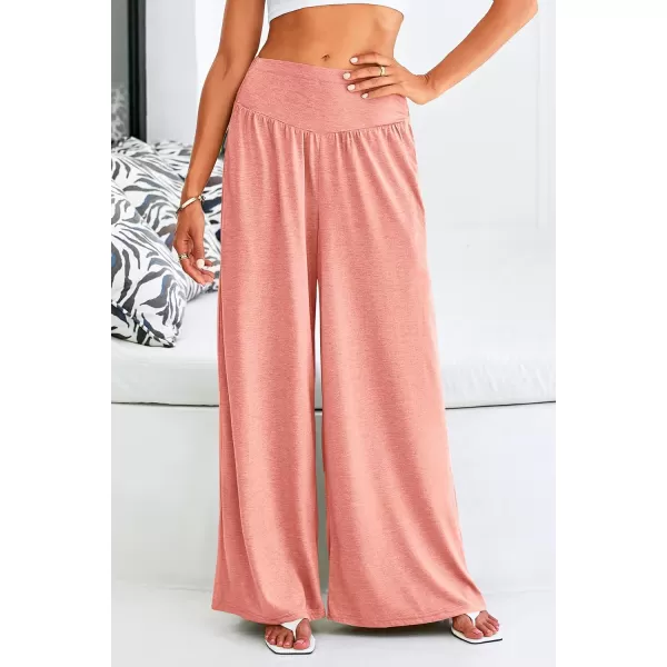 PRETTYGARDEN Womens Summer Wide Leg Trouser Pants Casual High Waisted Flowy Palazzo Lounge Pant with PocketsPeach Pink