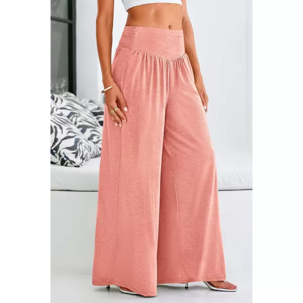 PRETTYGARDEN Womens Summer Wide Leg Trouser Pants Casual High Waisted Flowy Palazzo Lounge Pant with PocketsPeach Pink