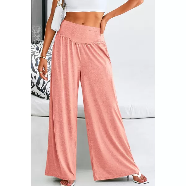 PRETTYGARDEN Womens Summer Wide Leg Trouser Pants Casual High Waisted Flowy Palazzo Lounge Pant with PocketsPeach Pink