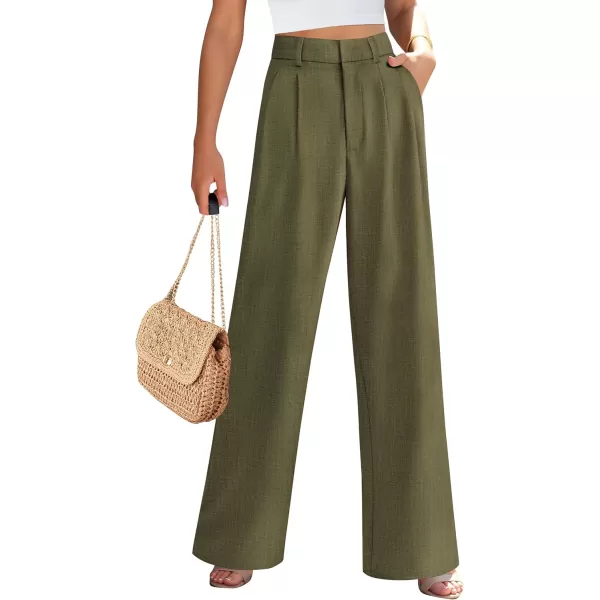 PRETTYGARDEN Womens Summer Work Pants Elastic High Waisted Straight Leg Business Casual Dressy Trousers Slacks with PocketsArmy Green