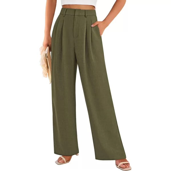 PRETTYGARDEN Womens Summer Work Pants Elastic High Waisted Straight Leg Business Casual Dressy Trousers Slacks with PocketsArmy Green